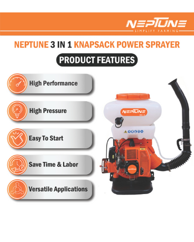 Neptune MBD-20 2 in 1 Knapsack Mist Blower, Powder Duster and Sprayer | 2-Stroke 31cc Petrol Engine | 20-Litre Tank Capacity