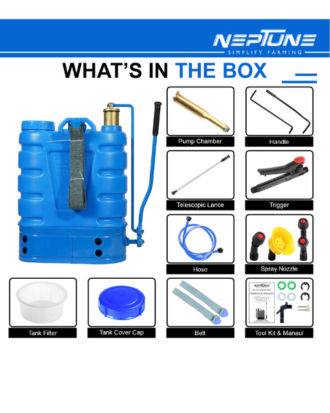Neptune Hariyali-12 High-Pressure Knapsack Hand Operated Sprayer - HDPE Tank 16 L Capacity
