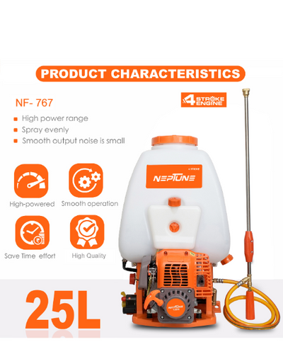 Neptune Model-767 4-Stroke Knapsack Power Sprayer | 31CC Petrol Engine | 25-Litre Tank Capacity -