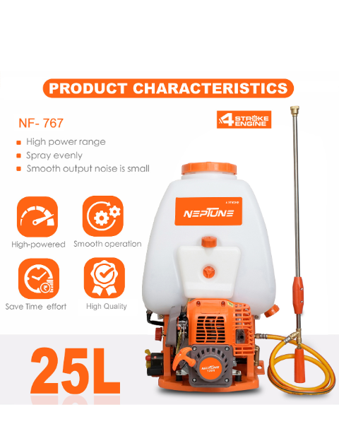 Neptune Model-767 4-Stroke Knapsack Power Sprayer | 31CC Petrol Engine | 25-Litre Tank Capacity -