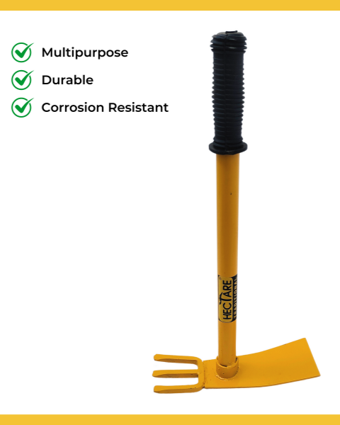 HECTARE TRADITIONAL HOE WITH 3 PRONG HAND POWERED CULTIVATOR -YELLOW