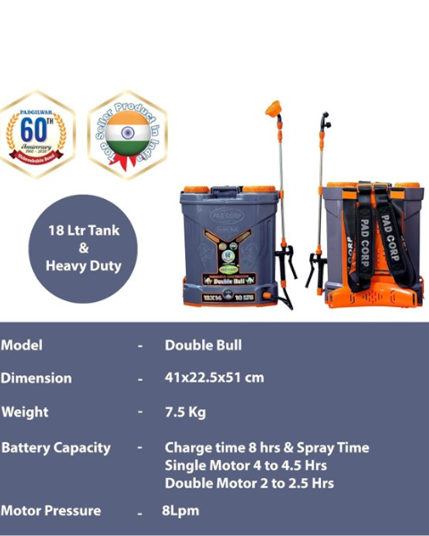 PAD Corp Double Bull 12 Volts X 14 Ampere Double Motor Battery Sprayer-18 L