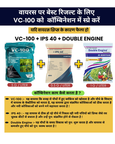 VC-100 IPS Combo for 200 liter spray, Includes VC-100(1 KG) + IPS-40 (100 gm) + Double Engine (250 gm) Best Control on Virus in Chilli, Tomato, Papaya, Brinjal, Bitter Gourd, Green Gram, Capsicum, Tobacco, Okra etc.