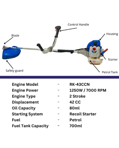 ROYAL KISSAN RK-43CCN ULTRA PREMIUM BRUSH CUTTER 2-STROKE SIDE PACK WITH 43CC