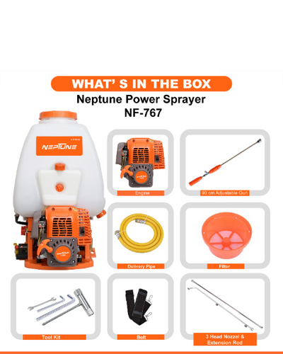 Neptune Model-767 4-Stroke Knapsack Power Sprayer | 31CC Petrol Engine | 25-Litre Tank Capacity -