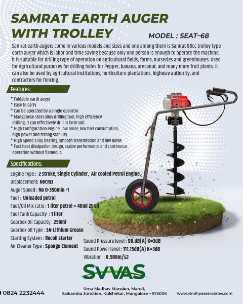 SAMRAT EARTH AUGER WITH FOLDABLE TROLLEY WITH 8INCH BIT 68CC