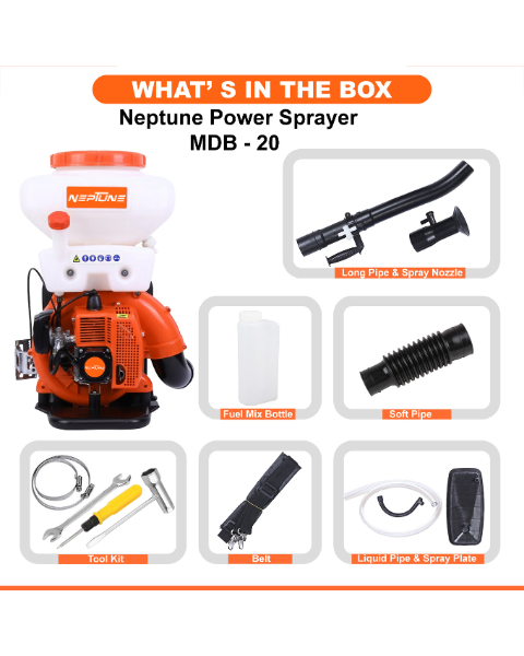 Neptune MBD-20 2 in 1 Knapsack Mist Blower, Powder Duster and Sprayer | 2-Stroke 31cc Petrol Engine | 20-Litre Tank Capacity