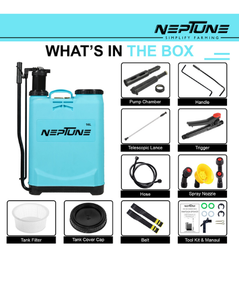 Neptune NF-02 Manual Knapsack Sprayer - Hand-Operated High-Pressure Pump - 16L Tank Capacity |