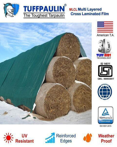 TUFFPAULIN 30FT X 30FT 250 GSM GREEN HAY COVERS HEAVY DUTY TARPAULIN-TIRPAL