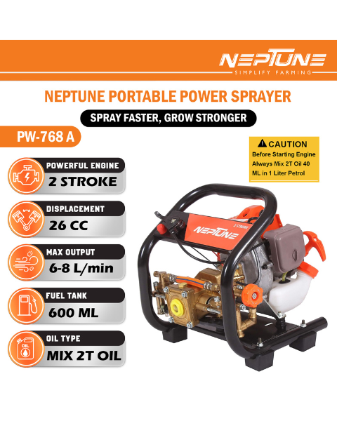 Neptune PW-768A 2-Stroke Portable Power Sprayer | 26CC Petrol Engine