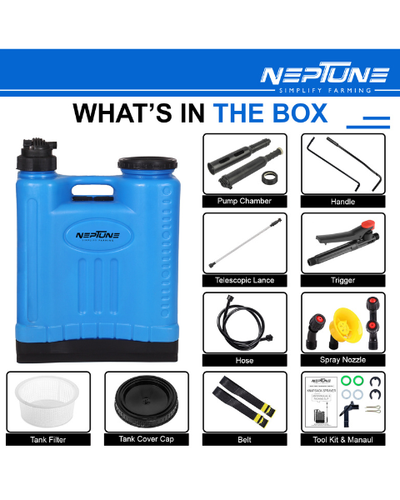नेपच्यून सिम्प्लीफाइ फार्मिंग- नेपसेक स्प्रैयर-(16 लीटर छमता) HDPE टैंक और 2 सेट नॉजल के साथ 