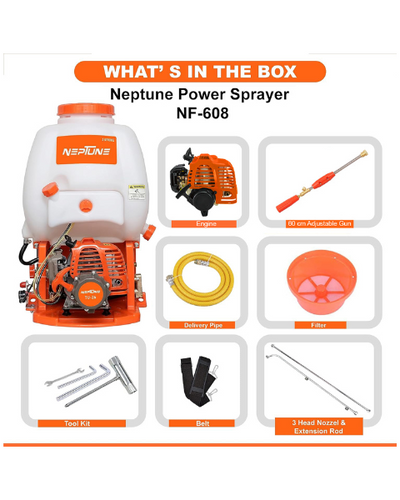 Neptune NF 608 2-Stroke Knapsack Power Sprayer | 26CC Petrol Engine | 20-Litre Tank Capacity