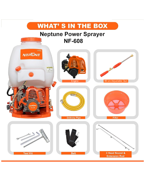 Neptune NF 608 2-Stroke Knapsack Power Sprayer | 26CC Petrol Engine | 20-Litre Tank Capacity