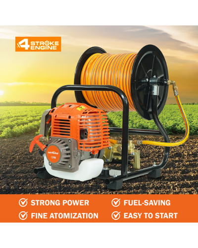 Neptune NPW-768-WH 4-Stroke Portable Power Sprayer | 35CC Petrol Engine | 50 Meter High Pressure Pipe | Hose Reel & Spray Gun - Sprayers