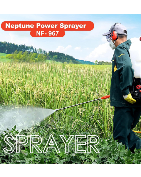 Neptune Model-967 4-Stroke Knapsack Power Sprayer | 31CC Petrol Engine | 25-Litre Tank Capacity | Includes 2 Types Spray Guns - Sprayers -
