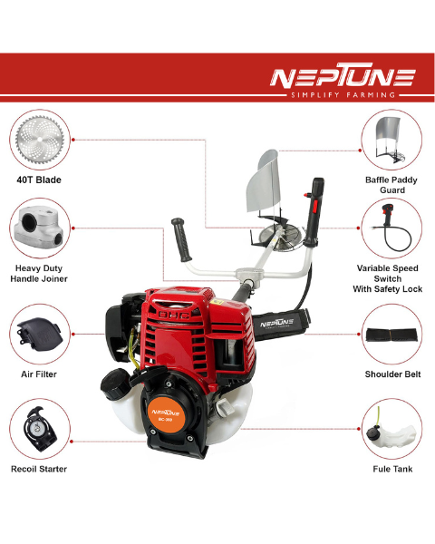Neptune BC-360 Side Pack Brush Cutter | 35CC Advanced Technology 4Stroke Petrol Engine - Brush Cutter
