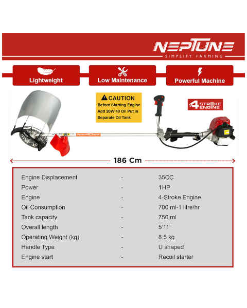 Neptune BC-360 Side Pack Brush Cutter | 35CC Advanced Technology 4Stroke Petrol Engine - Brush Cutter