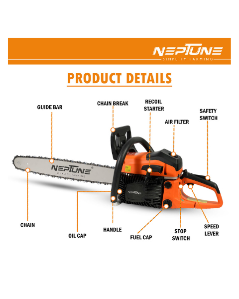 Neptune CS-58M Heavy Duty 58CC Powerful Magnesium Body 2 Stroke Petrol Chain Saw with 22inch Blade - Chainsaw