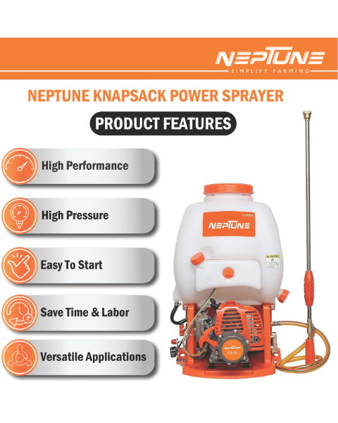 Neptune NF 608 2-Stroke Knapsack Power Sprayer | 26CC Petrol Engine | 20-Litre Tank Capacity