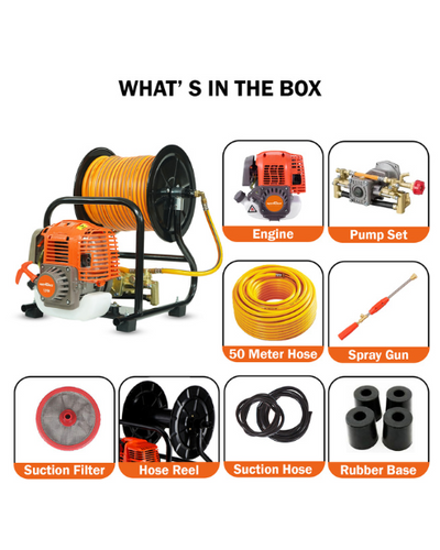 Neptune NPW-768-WH 4-Stroke Portable Power Sprayer | 35CC Petrol Engine | 50 Meter High Pressure Pipe | Hose Reel & Spray Gun - Sprayers