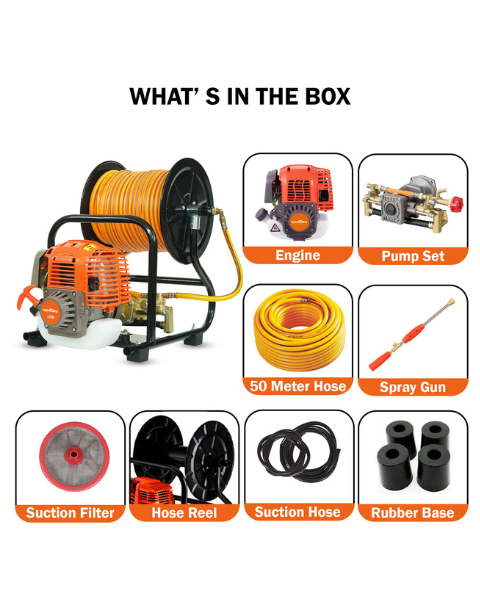 Neptune NPW-768-WH 4-Stroke Portable Power Sprayer | 35CC Petrol Engine | 50 Meter High Pressure Pipe | Hose Reel & Spray Gun - Sprayers