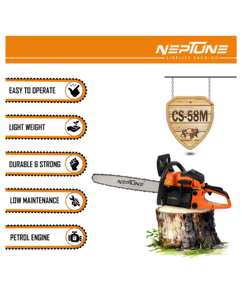Neptune CS-58M Heavy Duty 58CC Powerful Magnesium Body 2 Stroke Petrol Chain Saw with 22inch Blade - Chainsaw