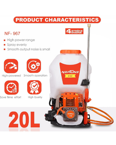 Neptune Model-967 4-Stroke Knapsack Power Sprayer | 31CC Petrol Engine | 25-Litre Tank Capacity | Includes 2 Types Spray Guns - Sprayers -