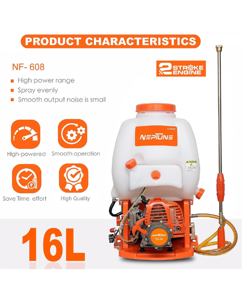 Neptune NF 608 2-Stroke Knapsack Power Sprayer | 26CC Petrol Engine | 20-Litre Tank Capacity