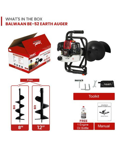 BALWAAN BE-52 EARTH AUGER WITH 8" AND 12" BIT FREE