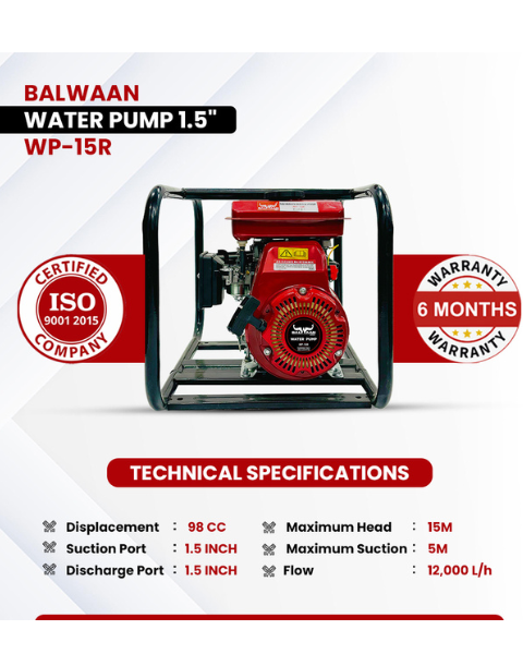 Balwaan WP-15R 98cc Water Pump 1.5 Inches