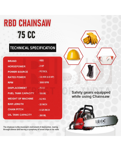 RBD 75cc Chain Saw- 2 stroke