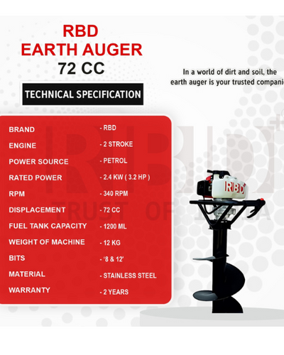 RBD Trolley Earth Auger 72cc With 2 Auger Bit Free