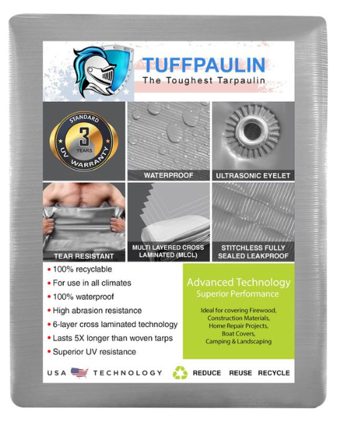 TUFFPAULIN 40FT X 40FT 250 GSM SILVER HAY COVERS HEAVY DUTY TARPAULIN-TIRPAL