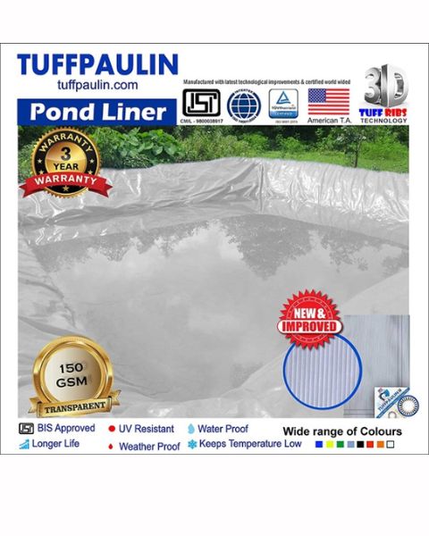 TUFFPAULIN 50FT X 50FT 200 GSM TRANSPARENT POND LINER TARPAULIN-TIRPAL