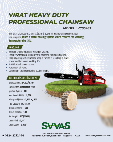 SVVAS Virat Chainsaw Heavy Duty - 20" 54.5Cc/3.3Hp (Vcs5433)