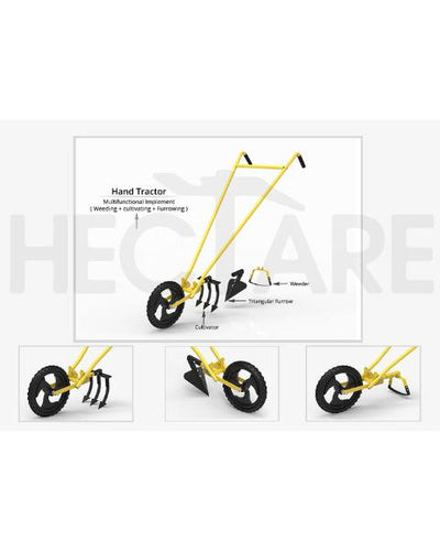 HECTARE WHEEL HOE WITH 7" WEEDER + 3 TOOTH CULTIVATOR + FURROW ATTACHMENT