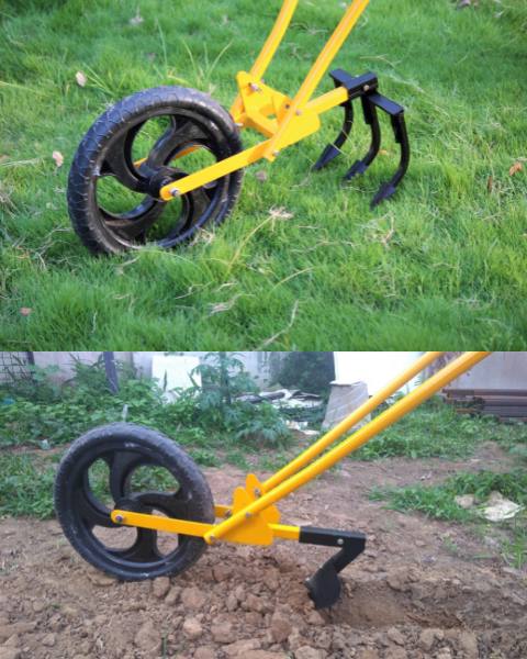 HECTARE WHEEL HOE WITH 7" WEEDER + 3 TOOTH CULTIVATOR + FURROW ATTACHMENT