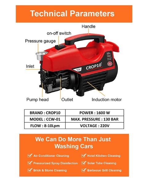 CROP-10 1600W ELECTRIC PORTABLE HIGH PRESSURE CAR WASHER MACHINE IMPLEMENTS