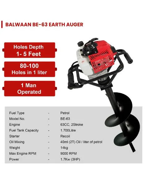 BALWAAN BE-63 EARTH AUGER WITH 8" AND 12" BIT FREE