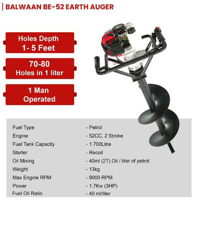 BALWAAN BE-52 EARTH AUGER WITH 8" AND 12" BIT FREE