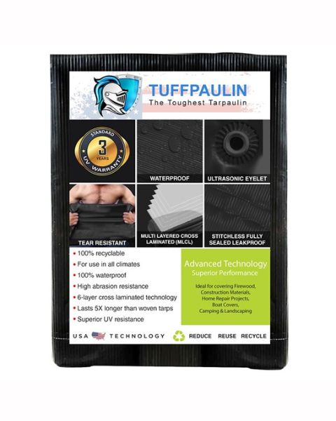TUFFPAULIN 40FT X 30FT 200 GSM BLACK HAY COVERS SUPER HEAVY DUTY TARPAULIN-TIRPAL